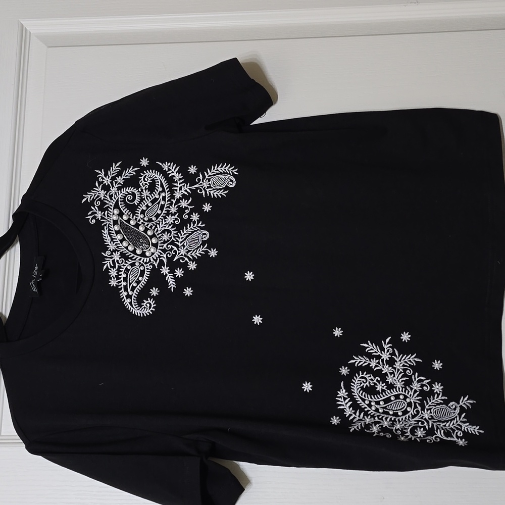 Black Paisley Embroidered Women's Top